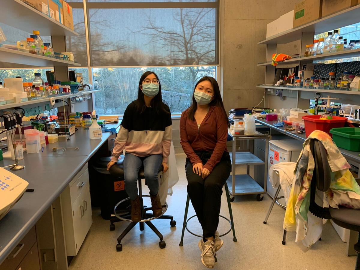 Nicole and other lab member sitting in the lab.