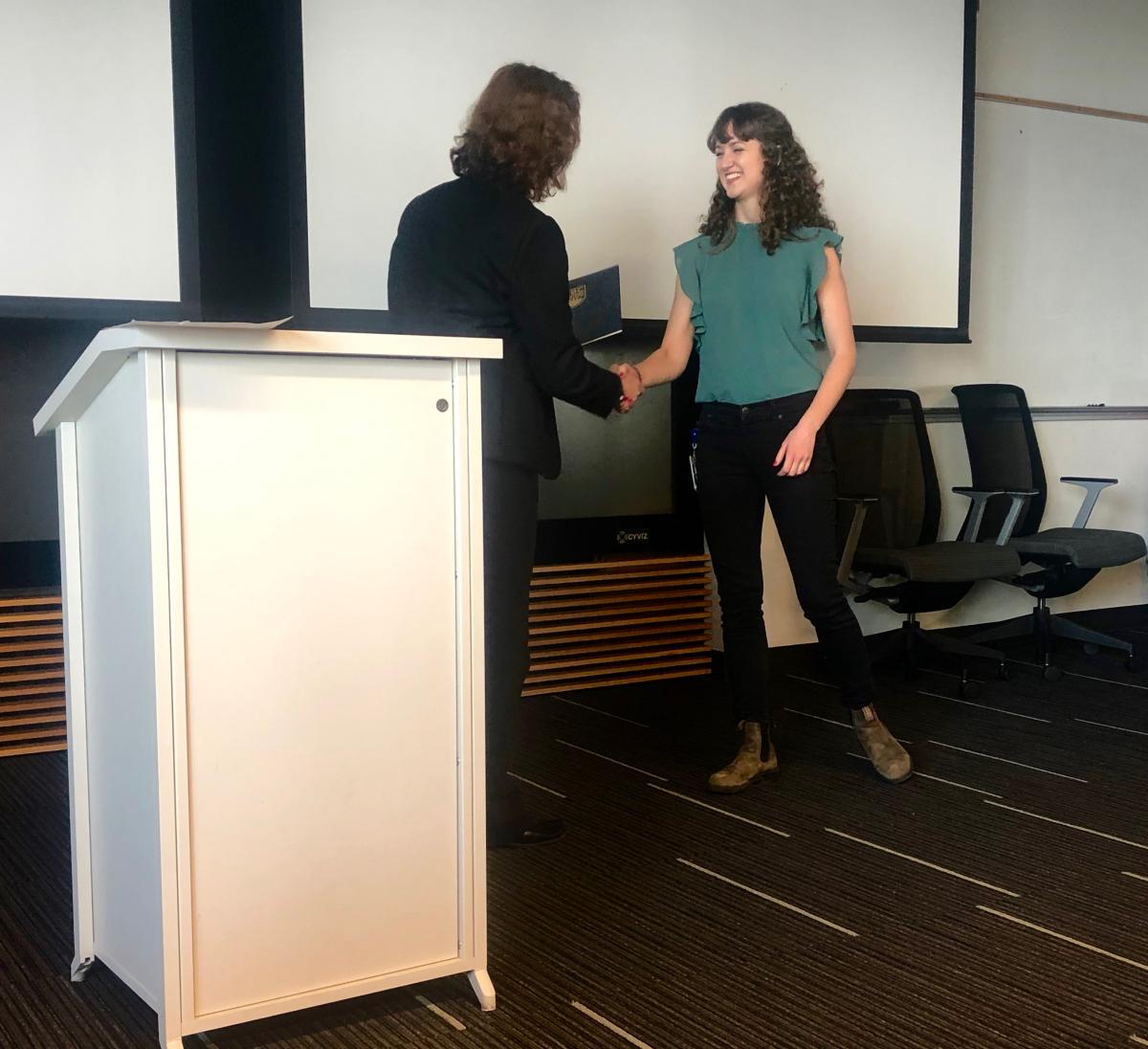 Sarah Woodward with the Dean of Science